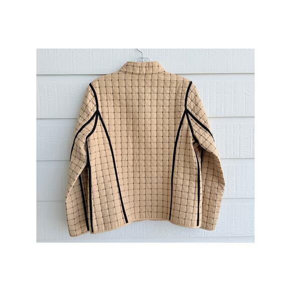 Napa Valley quilted full zip tan jacket with black trim Petite Med. - Picture 2 of 11
